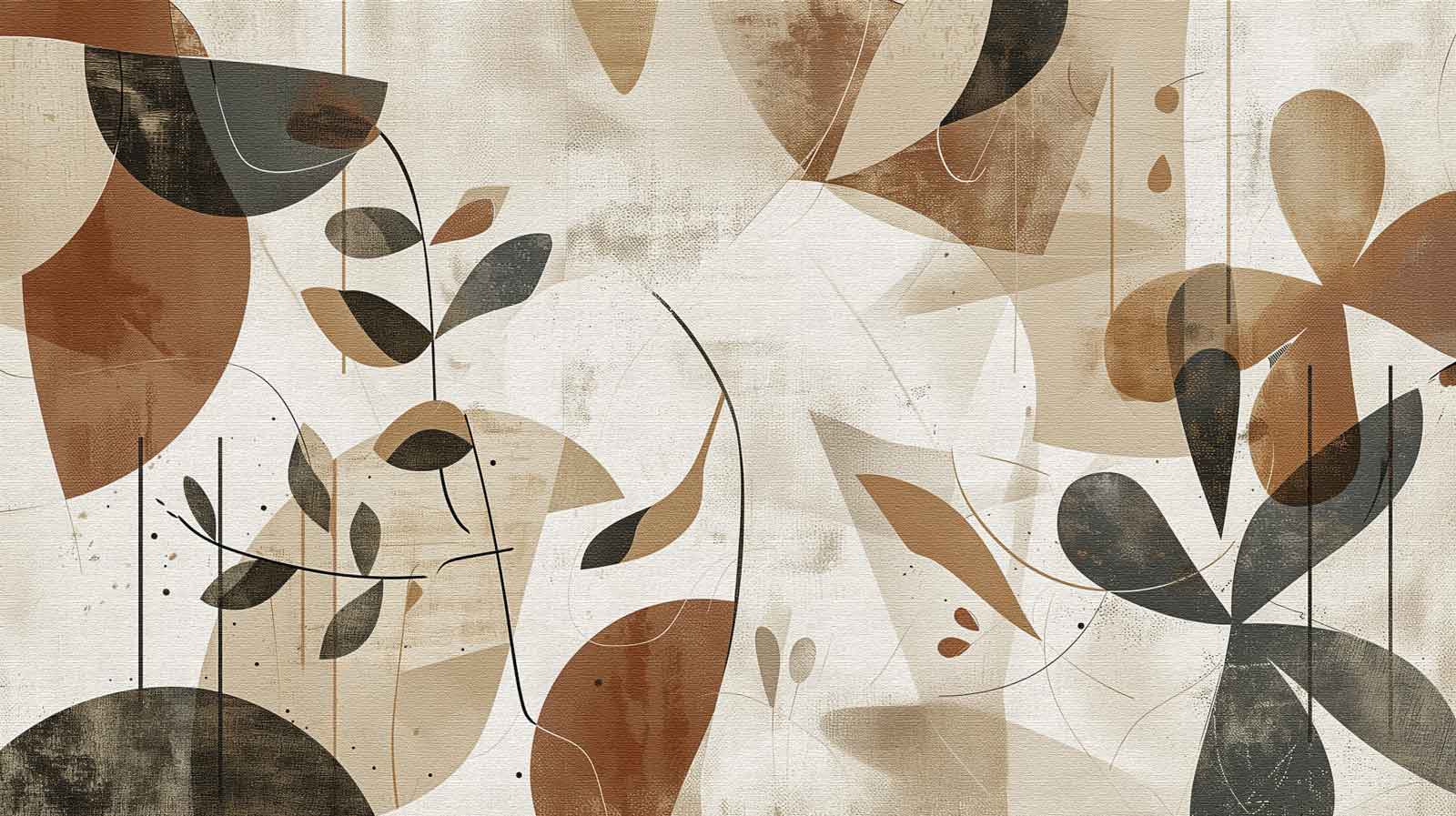 Vintage textured classical art wall mural with fragments of classical artwork and abstract shapes in muted earth tones